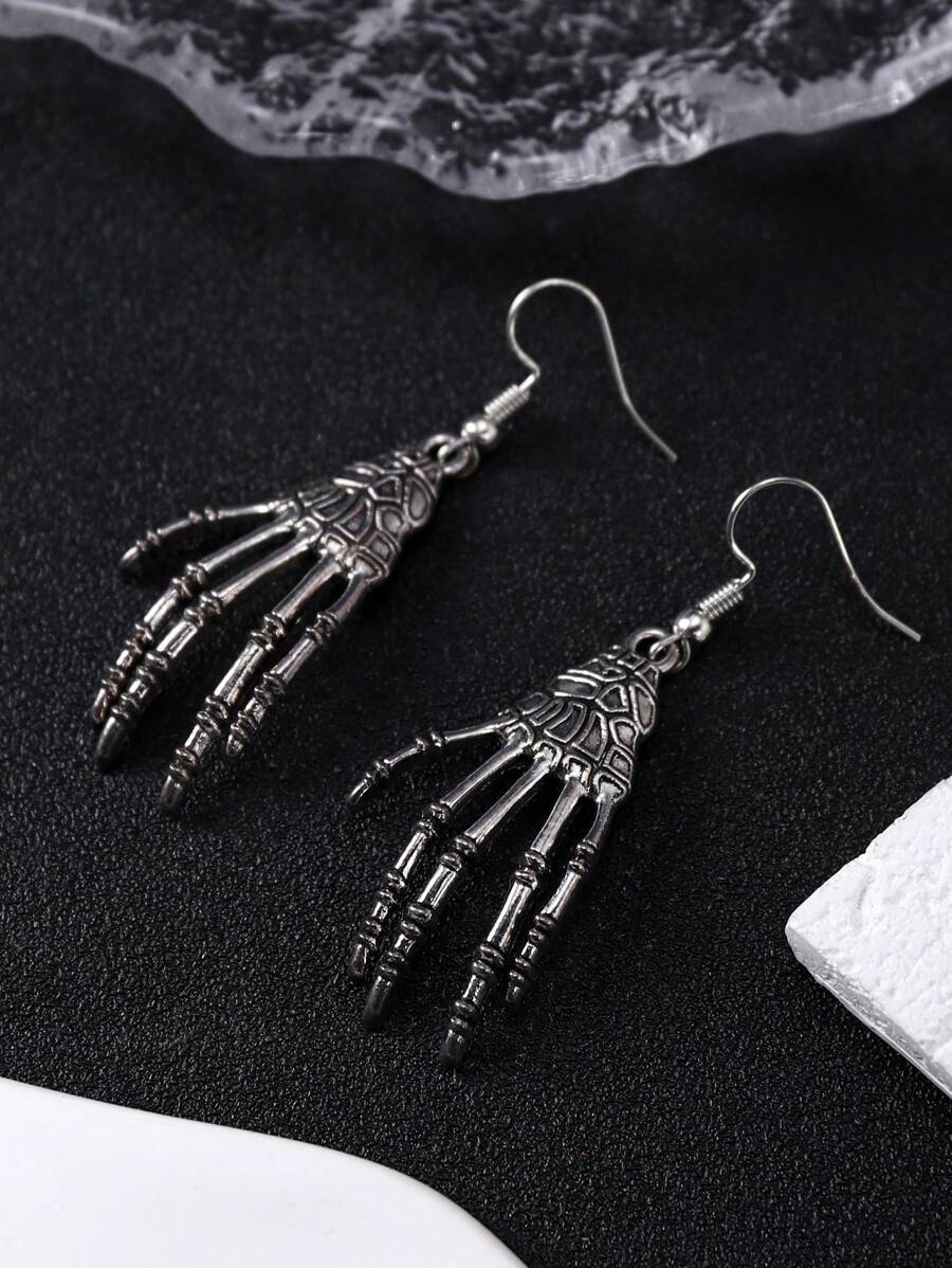 1 对哥特式骷髅耳环，适合万圣节派对佩戴 - 槍黑色 - 查看 1