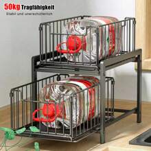Ablageregal Küchenregal mit 2 Korb Ausziehbar multifunktional zweilagig, Kohlenstoffstahl Regal große Größe 50KG tragend, Aufbewahrung Bad Organizer für Heimat und Büro