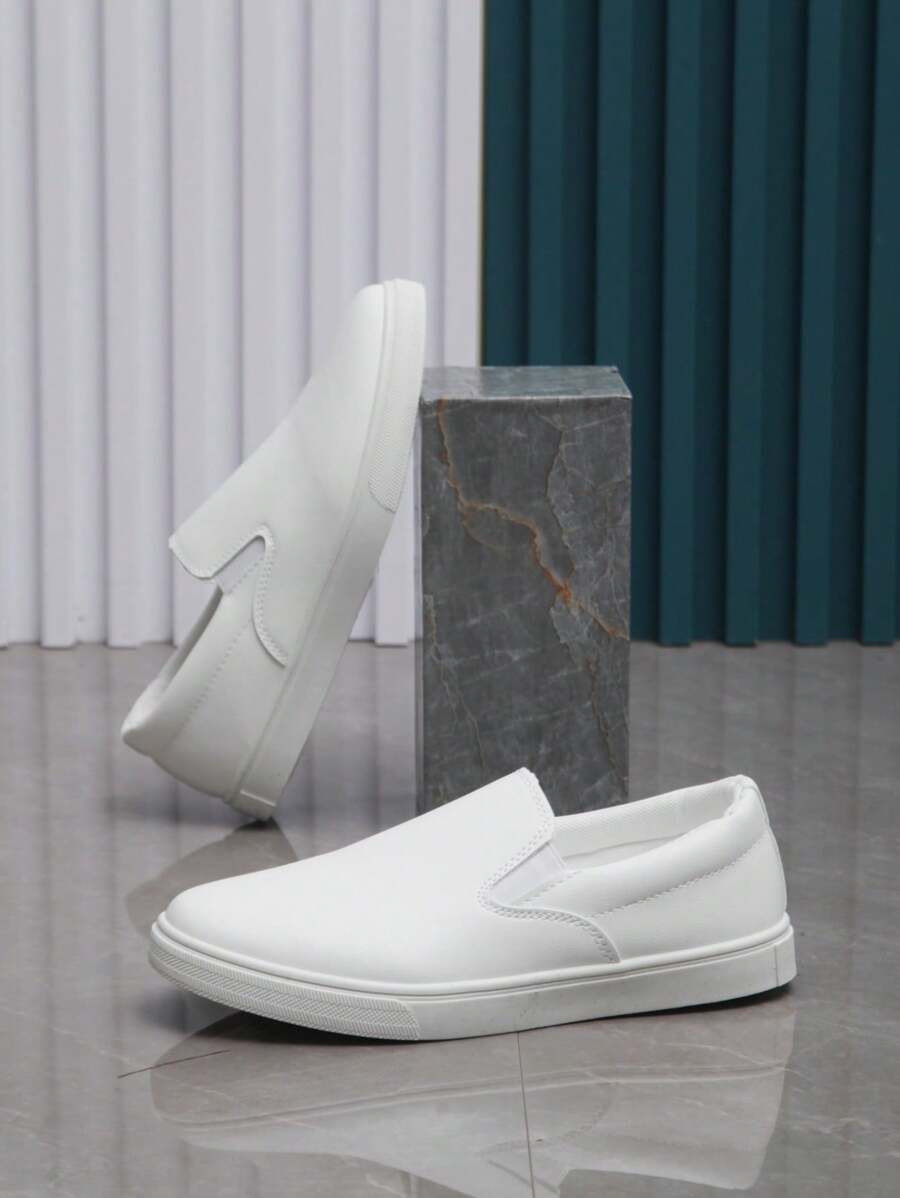 Men's Casual Slip-on Sport Shoes, All Seasons Anti-slippery Sneakers For Students, Versatile Style - White - View 1