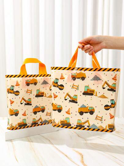 25/50个装工程车主题塑料礼品袋，适用于生日派对、节日、婚礼、派对回礼、派对装饰、工程主题派对装饰、礼品包装