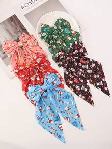5pcs Girls' Cute Christmas Party Versatile Christmas Print Ribbon Hairclips - Multicolor - View 4