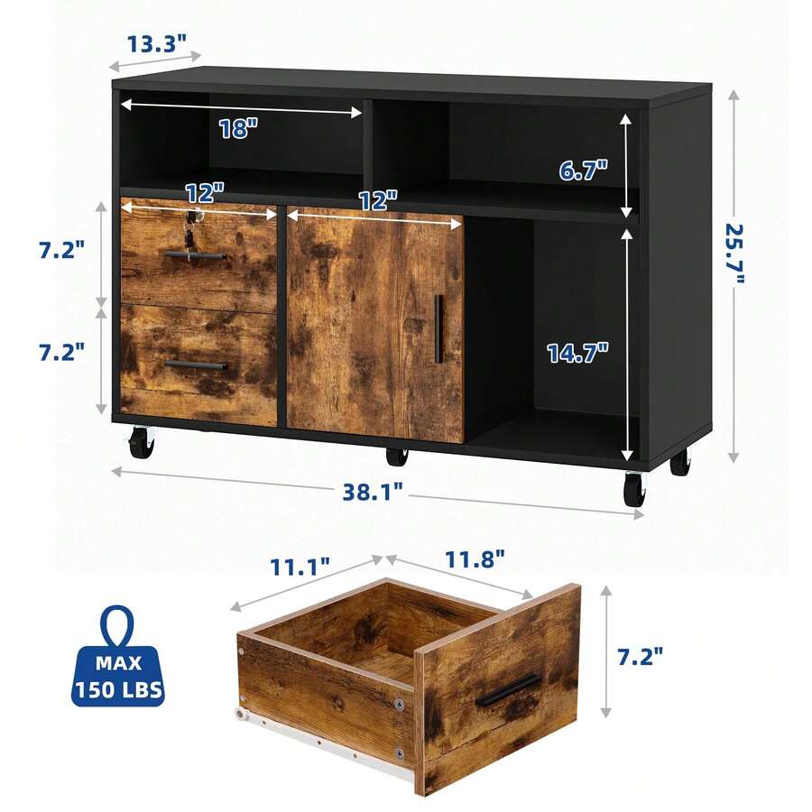 Sturdum 2 Drawer Mobile File Wood Lateral Filing With