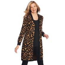Woman Within Plus Size Perfect Cotton Duster Sweater - BLACK SOFT CAMEL ANIMAL - View 1