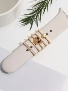 Set de 5 correas decorativas para Apple Watch de color dorado con diseños de corazón y estampado de leopardo para el Día de San Valentín