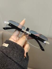 Leopards play ball 1 Pair Rhinestone Decorated Frameless Rectangular Fashion Fashion Glasses, Unisex, Suitable For Driving, Beach Travel, Summer Beach Vacation, Outdoor Activities, Etc. - Rhinestone Decorated Frameless/diamond Cut 3D Lenses - View 15