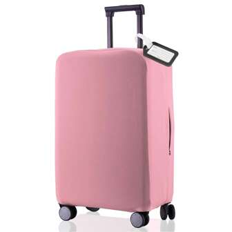 Cubierta De Equipaje Rosa Con Etiqueta De Nombre (1 Pieza/conjunto) En Tamaño S (18-20 Pulgadas)/ Sx (21-23 Pulgadas)/ M (24-25 Pulgadas)/ L (26-27 Pulgadas)/ Xl (28-29 Pulgadas)/ 2xl (30-31 Pulgadas); Para Proteger El Equipaje Del Desgaste Y El Desgarro, Abre Con Cremallera Ambos Lados, Tela Elástica, Gorra De Equipaje, Cubierta Protectora De Equipaje. No Es Una Maleta. Accesorio Esencial Para Viajar. Diseño Unisex Disponible En Varios Colores.