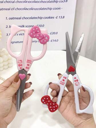 Sanrio 1/2 Stücke Hallo Edelstahl Kitty Schere, niedliches Schreibwaren, Bastelschere, Mehrzweck-Stoffschere Set - perfekt für Büro, Nähen, Kunstbedarf Halloween Weihnachtsgeschenke, Rückkehr zur Schule, Schulbedarf
