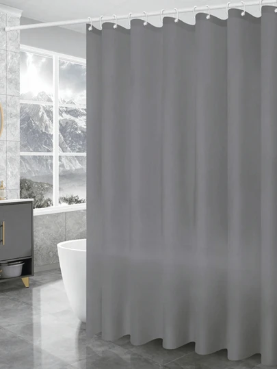 1pc Plain Gray Shower Curtain Liner, Solid Color Bathroom Decor, Privacy, Metal Grommets, With Hooks