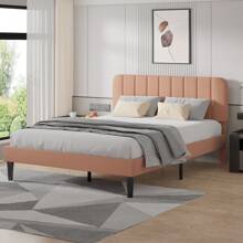 Estructura de cama tapizada VECELO con cabecero ajustable, sin necesidad de caja de resortes - Café integral - Ver 2