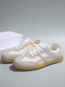 Damen Schnür Sportschuhe, bequem und modisch für Eiskunstlauf, Tennis, Wandern und Laufen - weiß grau - Übersicht 3