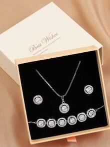 rakol 4 件套简约银质和方晶锆石装饰耳环、项链和手链首饰套装 - 銀色 - 查看 3