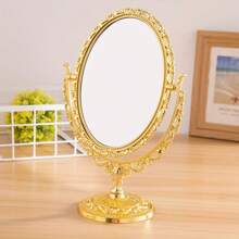 1pc Dual-Sided Rotating Tabletop Mirror - Retro Faux Gold/Silver Vanity Makeup Mirror With Decorative Trim Best Home Decor Back To School Room Decor School Supplies - Gold - View 1