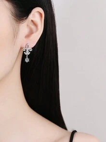 LOVESSOM A Pair Of S925 Sterling Silver Moissanite Earrings, Cocktail Crown Style, Classic Elegant, Suitable For Daily Wear, Travel, Date, Dinner Gift, Anniversary, Birthday, Wedding, Proposal Jewelry Gift, Christmas, Halloween, Thanksgiving Gift - Silver - View 8