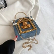 Túi xách nữ Angel sang trọng thời trang ngọc trai nữ Túi đeo chéo da hiệu nữ Túi đeo vai nữ - Màu xanh lam - Xem 9