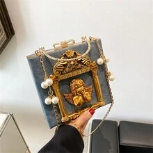 Túi xách nữ Angel sang trọng thời trang ngọc trai nữ Túi đeo chéo da hiệu nữ Túi đeo vai nữ - Màu xanh lam - Xem 5