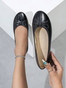 Elegant Bowknot Flat Shoes, Round Toe, Colorblock, Soft & Breathable Sole, Comfy, Versatile Casual Wear For Women, Mothers And Grandmothers