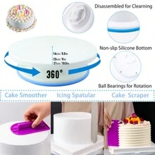 Cake Decorating Kit For Beginners Includes Video Course, EBook+ Baking Supplies - Cake Turntable, Pastry Piping Bag, Piping Icing Tips For Beginners - 紫色 - 查看 6