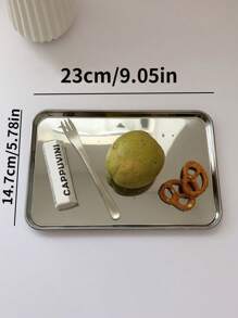 1/2 piezas Bandejas rectangulares de acero inoxidable para panadería, platos de dim sum y pasteles estilo Hong Kong, bandejas para joyería y cafetería, regalo de Navidad - Multicolor - Ver 10