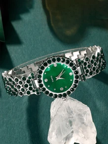 6pcs Women's Quartz Watch, Luxury & Fashion Cubic Zirconia Decorated Watch, Bracelet, Necklace, Earring & Ring Alloy Jewelry Set