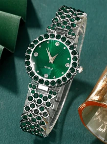 6pcs Women's Quartz Watch, Luxury & Fashion Cubic Zirconia Decorated Watch, Bracelet, Necklace, Earring & Ring Alloy Jewelry Set