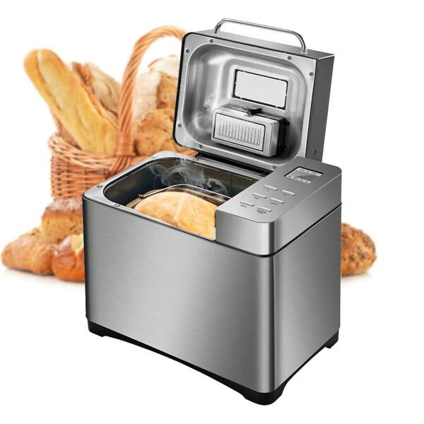 Futchoy Brotbackautomat 1kg 19 Programme Edelstahl Brotbackmaschine Frucht-Nuss-Spender