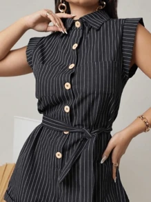 Women's Clothing/ Rompers/ Headband/ Linen - Black - View 2