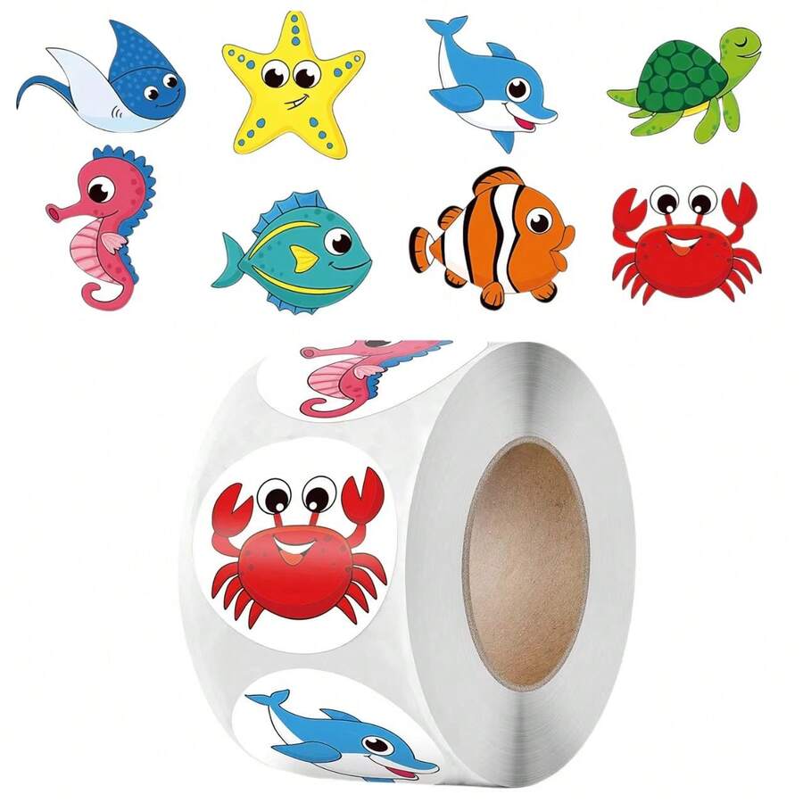 Pegatinas con iconos de dibujos animados de animales terrestres y marinos, pegatinas de recompensa y de motivación para niños y maestros