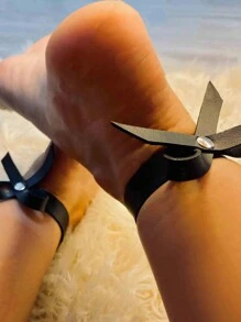 2PCS Halloween Costume Women's Black PU Leather Bow Feet Chain Fashionable Ankle Decorations For Party & Dancing Adjustable Synthetic Cute And Sexy Punk Gothic Ankle Loop Strap