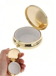 便携式金属药盒 - 适用于旅行、户外工作等的药物收纳盒，适用于口袋和钱包的圆形药盒，可爱的旅行金属药丸收纳盒，便携式药丸容器和药物维生素收纳盒 - 金色 - 查看 1