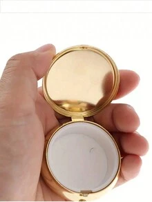 便携式金属药盒 - 适用于旅行、户外工作等的药物收纳盒，适用于口袋和钱包的圆形药盒，可爱的旅行金属药丸收纳盒，便携式药丸容器和药物维生素收纳盒 - 金色 - 查看 4