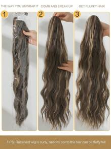 24 Inch Deep Brown Water Wave Curly Ponytail Hair Extension, Soft & Natural Looking, Suitable For Women - Piano Color - View 8