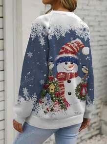 Sweat-shirt à manches longues avec graphique bonhomme de neige mode grande taille, automne/hiver