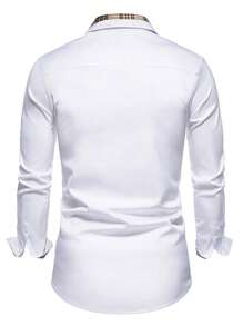 Men's Spring & Autumn Casual Business Plaid Patchwork Open-Front Long Sleeve Shirt, For Fall - White - View 2