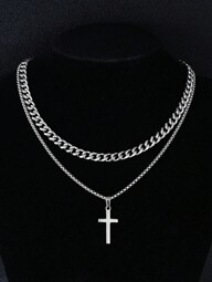 1-7pcs Minimalist Stainless Steel Cross Chain Necklaces, Casual Daily Wear, Date, Party, Birthday, Christmas, New Year, Valentine's Day Holiday Gift