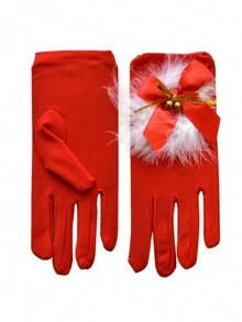 1 Đôi Găng Tay Nơ, Găng Tay Biểu Diễn Tiệc Khiêu Vũ Giáng Sinh Bằng Vải Nhung, Găng Tay Phù Hợp Với Bộ Chuông Lông Vũ Dễ Thương Cho Giáng Sinh, Găng Tay Lụa Sữa Co Giãn, Phụ Kiện Găng Tay Biểu Diễn Hóa Trang Cho Lễ Hội. - Đỏ - Xem 5