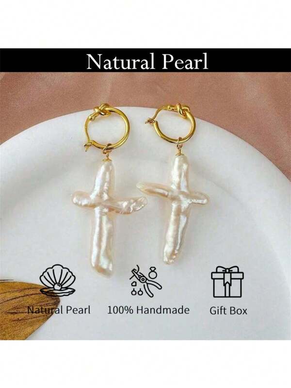 MYSOYA Natürliche Süßwasser Imitation Perlen Kreuz Anhänger Ohrringe, Neuester Schmuck zu Halloween im Geschenkbox, Geschenk für ihn/sie, geeignet für Alltag/Geburtstag/Jahrestag/Hochzeit/Valentinstag/Neujahr