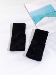 Winter Student Fingerless Gloves Fur Knit Writing Office Cycling Long Wrist Warm Gloves
