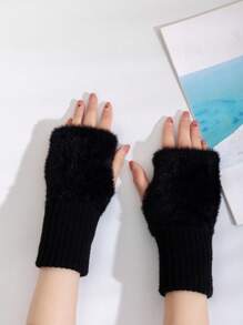 Winter Student Fingerless Gloves Fur Knit Writing Office Cycling Long Wrist Warm Gloves