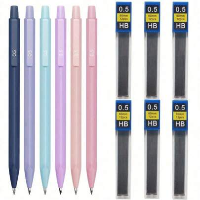 Cute Automatic Pencil Set, 6 Colors Of Pencils 0.5mm And 0.7mm, 6 Automatic Pencils With 72 HB Pencil Refills, Refills, Aesthetic Automatic Pencils Suitable To Write,Pastel Mechanical Pencils With Comfort Grip And Erasers For Writing Drawing Sketching Drafting School Office Supplies Stationery Back To Office Girls Writing Back To School