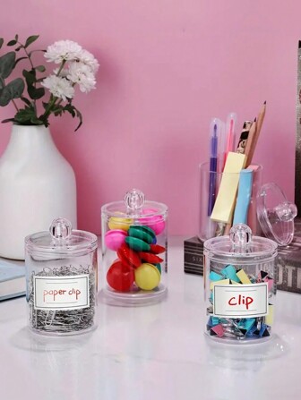 Qtip 支架分配器，用于清洁球、清洁棉签、圆垫、牙签 - 小型透明塑料梳妆台化妆品收纳盒，用于浴室罐、药瓶套装