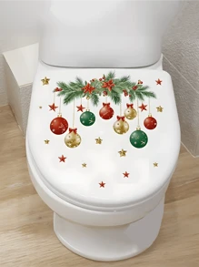 1pc Bathroom Sticker Cheer Toilet Lid Decal - Colorful Leaf & Star Design, Self-Adhesive For Festive Home Decor, Decoration, Bathroom, Stickers, Wall Decal, Vinyl Decal For Home Decorations, Spring Decoration Items Refresh Your Home, Rama Decoration Stickers Christmas  Christmas Decor  Christmas Decorations Christmas Decoration Room Decor Kitchen Decor - Multicolor - View 5