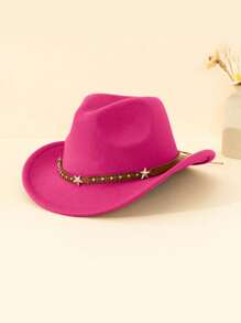 1pc Unisex Children Star Leather Decor Canvas Cowboy Hat, Western Style Retro Cap, 4 Season Accessory With Detachable Cord, Suitable For Casual, Outdoor, Party - Star Leather Brown - View 20