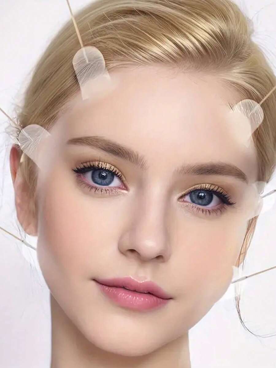 18pcs (Random Semicircle & Triangle Tapes) Invisible Face Lift Tape With 4 Adjustable Elastic Bands, Instant Skin Tightening For Neck, Jawline & Double Chin, Reusable & Fragrance-Free - Clear - View 1