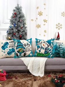 1/4 vỏ gối vải lanh in hình chú lùn và người tuyết Giáng sinh mùa đông, 18*18 inch/45X45cm, trang trí phòng, trang trí phòng ngủ, trang trí ghế sofa (không có ruột gối) - Nhiều màu - Xem 7