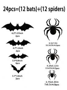 28pcs/Set Halloween Wall Bat Decorations, 4 Different Sizes 3D Realistic Horror Bat Stickers, Black Plastic Fake 3D Bat Stickers For Party Home Window Decor, Suitable For House, Window, Home, Yard, Indoor, Bathroom, Bar, KTV, Haunted House And Halloween Party Supplies,Christmas