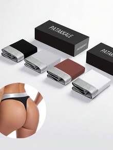 4pcs/Set Women's Stretch Modal Thongs With Solid Color Letters, Comfortable And Breathable Low Waist Sports Triangle Briefs, Simple Fashion Seamless Elastic Basic Thong Panties, Soft And Comfortable Quick-Drying Casual Home Briefs