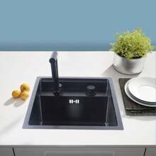 Hidden Kitchen Sink Single Bowl Folding Faucet W/ Drain Assembly Stainless Steel