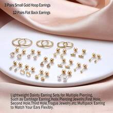 30pcs Small Hypoallergenic Flat Back Earrings, 14K Gold Plated Surgical Stainless Steel Earring Set, Unisex Screw Back Cartilage Earrings
