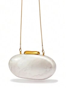 1 pieza Bolso de noche de mujer de acrílico con estampado de mármol blanco de perlas falsas, bolso bandolera con cadena dorada desmontable para bodas, fiestas, vacaciones, regalo perfecto para fiestas, bodas, cenas/banquetes, que combina con vestidos de fiesta, vestidos de noche y vestidos de lentejuelas.