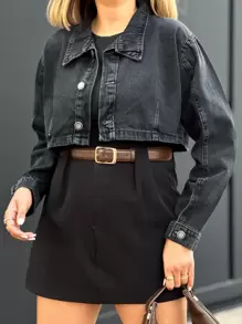 The Lemon 8297 Women's Denim Jacket Coat Blouse Coat Women's Bags Long Sleeve 8297 - màu đen - Xem 1